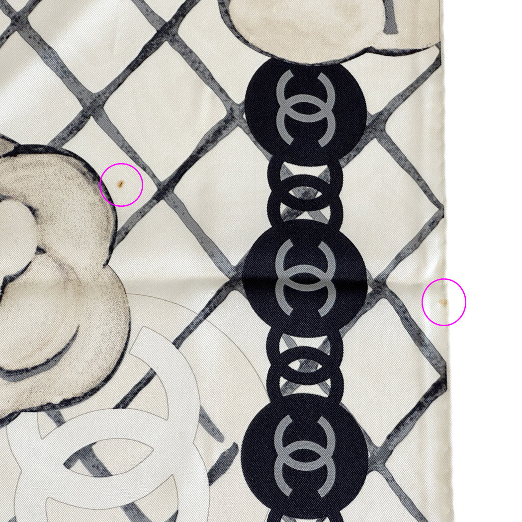 CHANEL シャネル スカーフ ココマーク カメリア ホワイト クリーム シルク レディース 【中古】