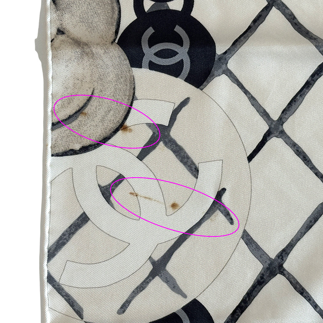 CHANEL シャネル スカーフ ココマーク カメリア ホワイト クリーム シルク レディース 【中古】