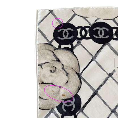 CHANEL シャネル スカーフ ココマーク カメリア ホワイト クリーム シルク レディース 【中古】