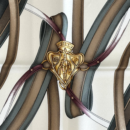 GUCCI グッチ スカーフ カーキ ベージュ シルク レディース 【中古】