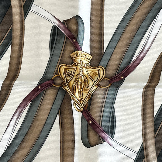 GUCCI グッチ スカーフ カーキ ベージュ シルク レディース 【中古】