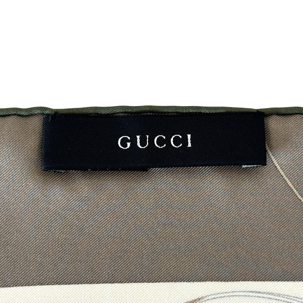 GUCCI グッチ スカーフ カーキ ベージュ シルク レディース 【中古】
