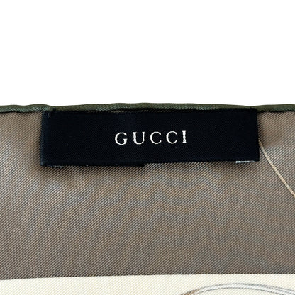 GUCCI グッチ スカーフ カーキ ベージュ シルク レディース 【中古】