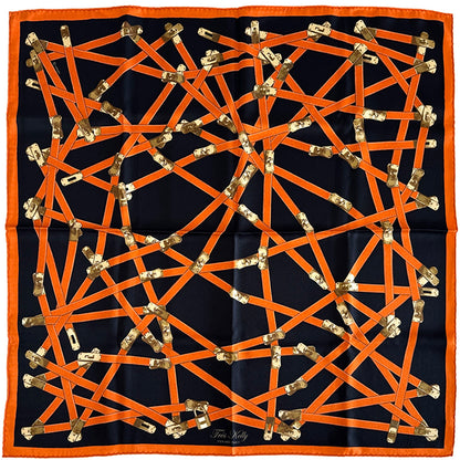 HERMES エルメス カレ70 TRES KELLY トレス・ケリー スカーフ オレンジ ブラック シルク レディース 【中古】