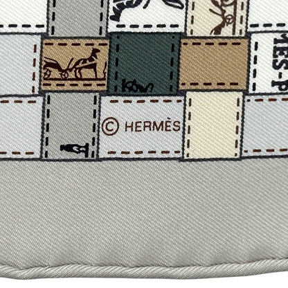 HERMES エルメス カレ90 Bolduc au Carre ボリュデュック・チェック スカーフ グレー オレンジ シルク レディース 【中古】