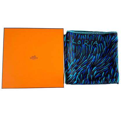 HERMES エルメス カレ90 GLORIA グロリアの夢 スカーフ ブラック ブルー シルク レディース 【中古】