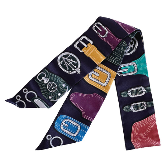 HERMES エルメス ツイリー Harnais des Presidents 大統領の馬具 スカーフ パープル マルチカラー シルク レディース 【中古】