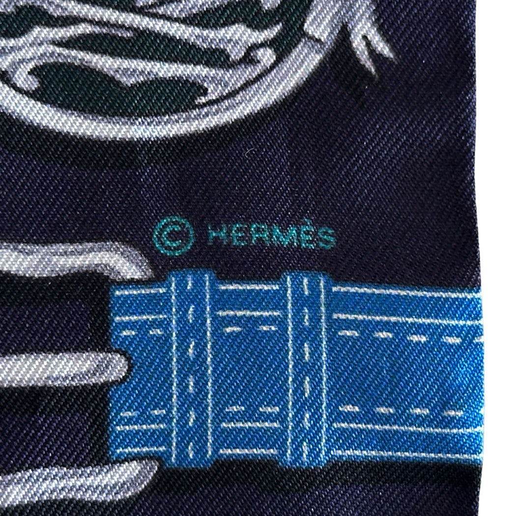 HERMES エルメス ツイリー Harnais des Presidents 大統領の馬具 スカーフ パープル マルチカラー シルク レディース 【中古】