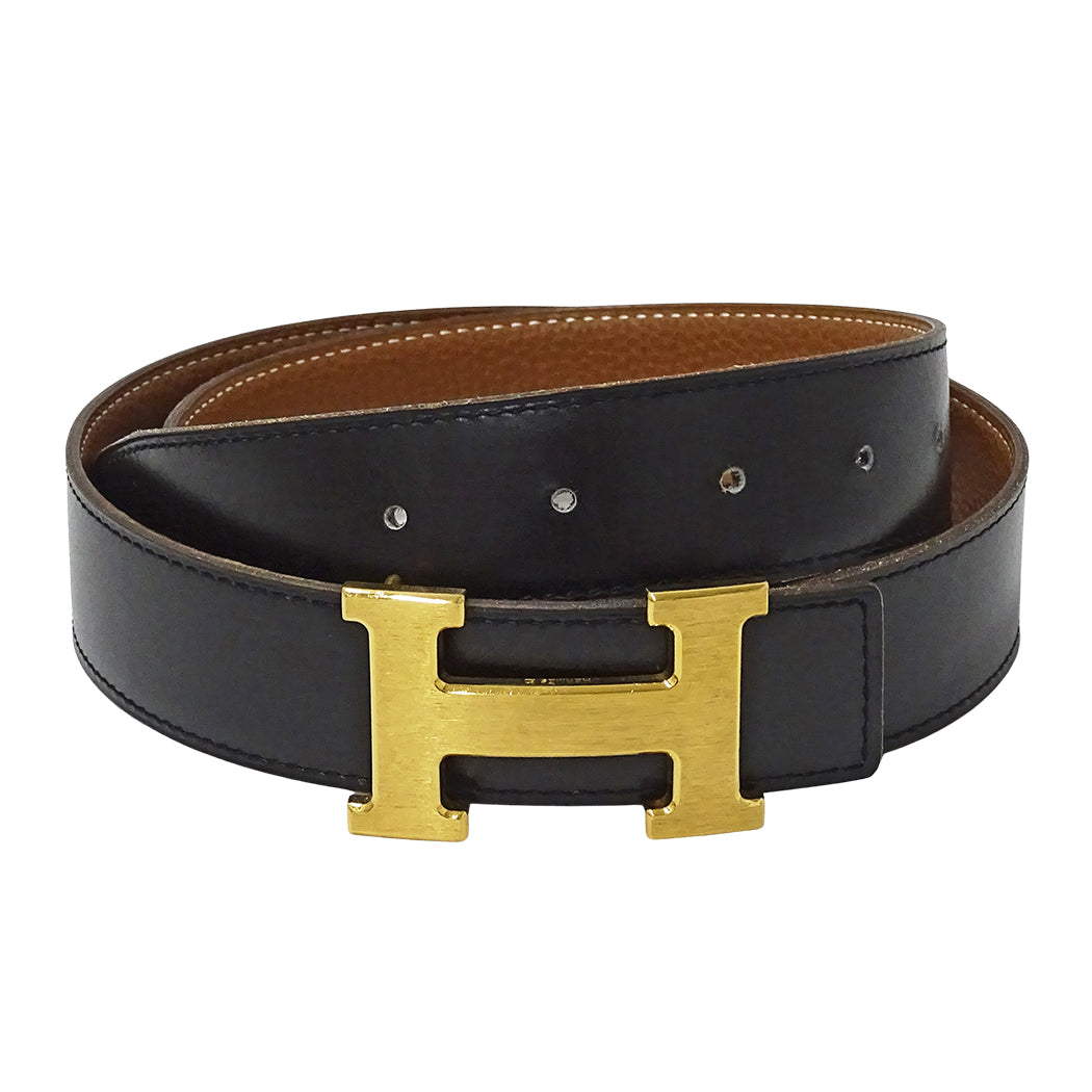 HERMES エルメス Hベルト ベルト ブラック ブラウン レザー メンズ 【中古】