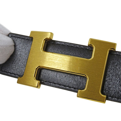 HERMES エルメス Hベルト ベルト ブラック ブラウン レザー メンズ 【中古】