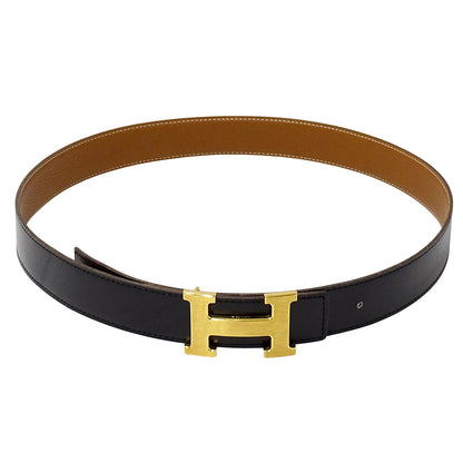 HERMES エルメス Hベルト ベルト ブラック ブラウン レザー メンズ 【中古】