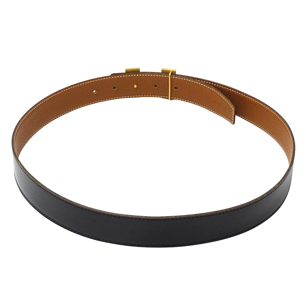 HERMES エルメス Hベルト ベルト ブラック ブラウン レザー メンズ 【中古】