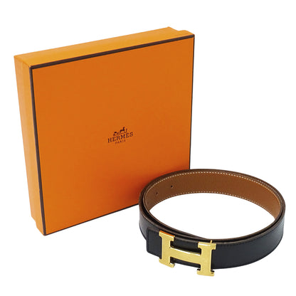 HERMES エルメス Hベルト ベルト ブラック ブラウン レザー メンズ 【中古】