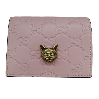 GUCCI グッチ 二つ折り財布 シマ ピンク ゴールド金具 548057 キャット レディース【中古】