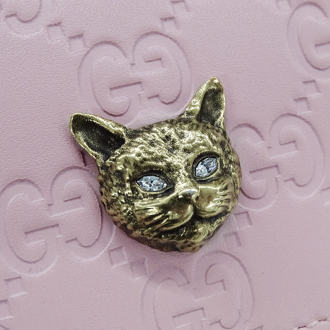 GUCCI グッチ 二つ折り財布 シマ ピンク ゴールド金具 548057 キャット レディース【中古】