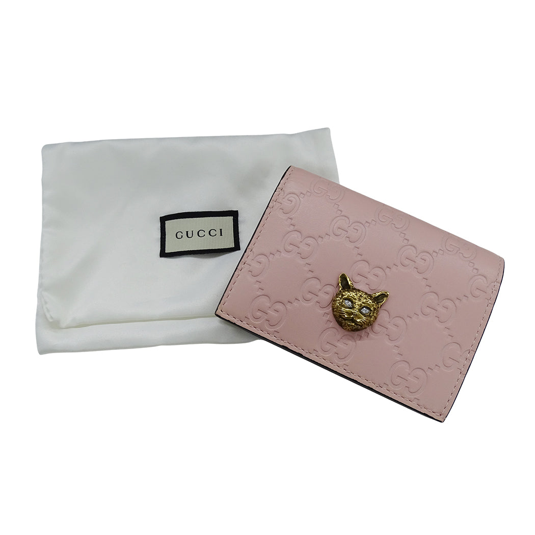 GUCCI グッチ 二つ折り財布 シマ ピンク ゴールド金具 548057 キャット レディース【中古】
