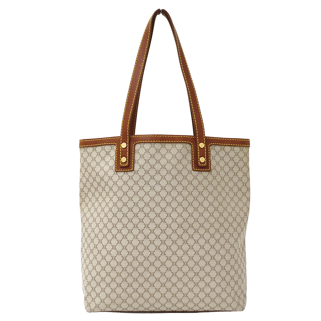 CELINE セリーヌ トートバッグ マカダム ベージュ ブラウン キャンバス レディース 【中古】