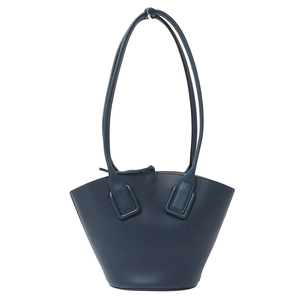 BOTTEGAVENETA ボッテガ・ヴェネタ スモール バスケット トートバッグ ディープブルー レザー レディース 【中古】