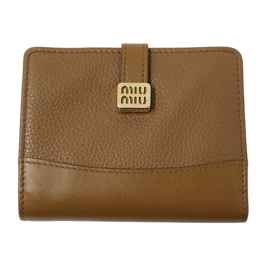 MIUMIU ミュウミュウ 二つ折り財布 ブラウン 5MV204 レザー レディース 【中古】