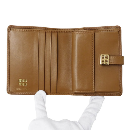 MIUMIU ミュウミュウ 二つ折り財布 ブラウン 5MV204 レザー レディース 【中古】