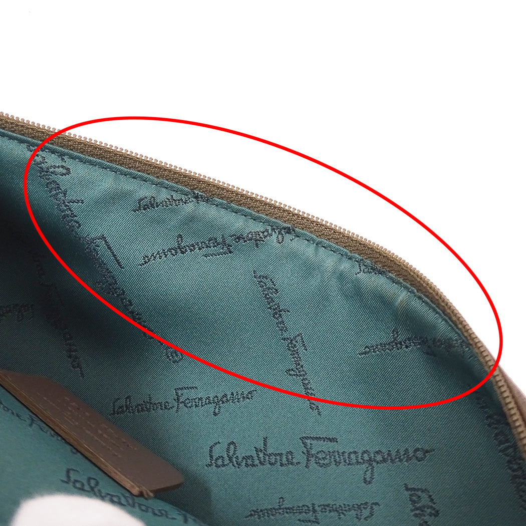 Ferragamo フェラガモ ポーチ ガンチーニ グレー AU-22 キャンバス レディース 【中古】