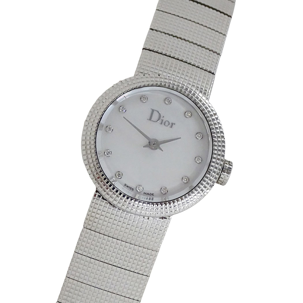 Dior ディオール ラ ベイビー ディ CD41110 レディース 腕時計 12Pダイヤ シェル クオーツ SS 磨き済み【中古】