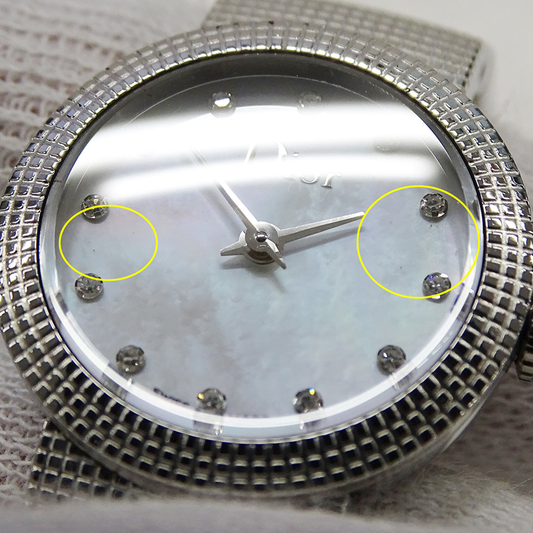 Dior ディオール ラ ベイビー ディ CD41110 レディース 腕時計 12Pダイヤ シェル クオーツ SS 磨き済み【中古】