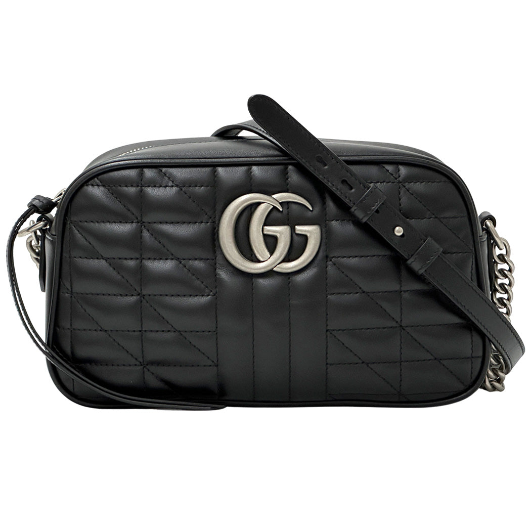 GUCCI グッチ ショルダーバッグ GGマーモント ブラック シルバー金具 447632 レザー レディース 【中古】