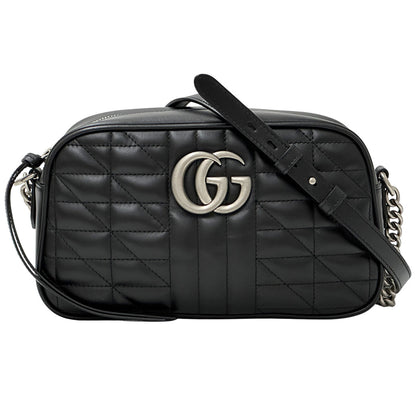 GUCCI グッチ ショルダーバッグ GGマーモント ブラック シルバー金具 447632 レザー レディース 【中古】