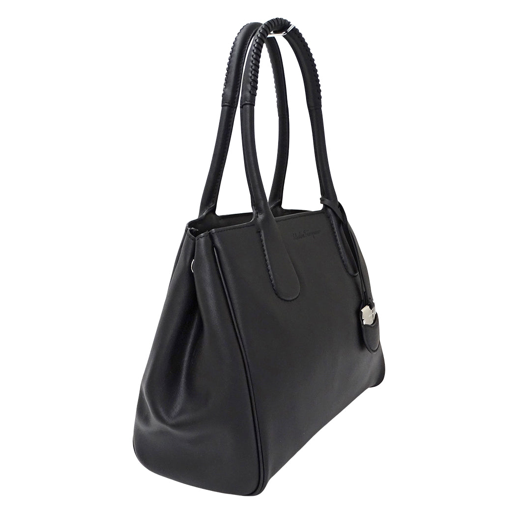 Ferragamo フェラガモ ノリータ トートバッグ ブラック GG-21E605 レザー レディース 【中古】