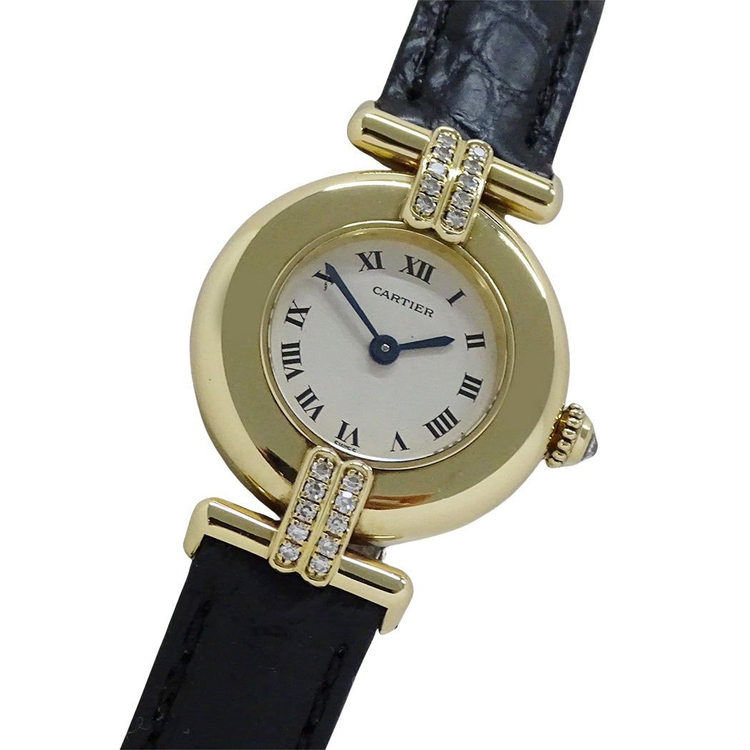 Cartier カルティエ マストコリゼ SM WB101931 レディース 腕時計 クオーツ QZ 750YG ダイヤモンド レザー 磨き済み【中古】
