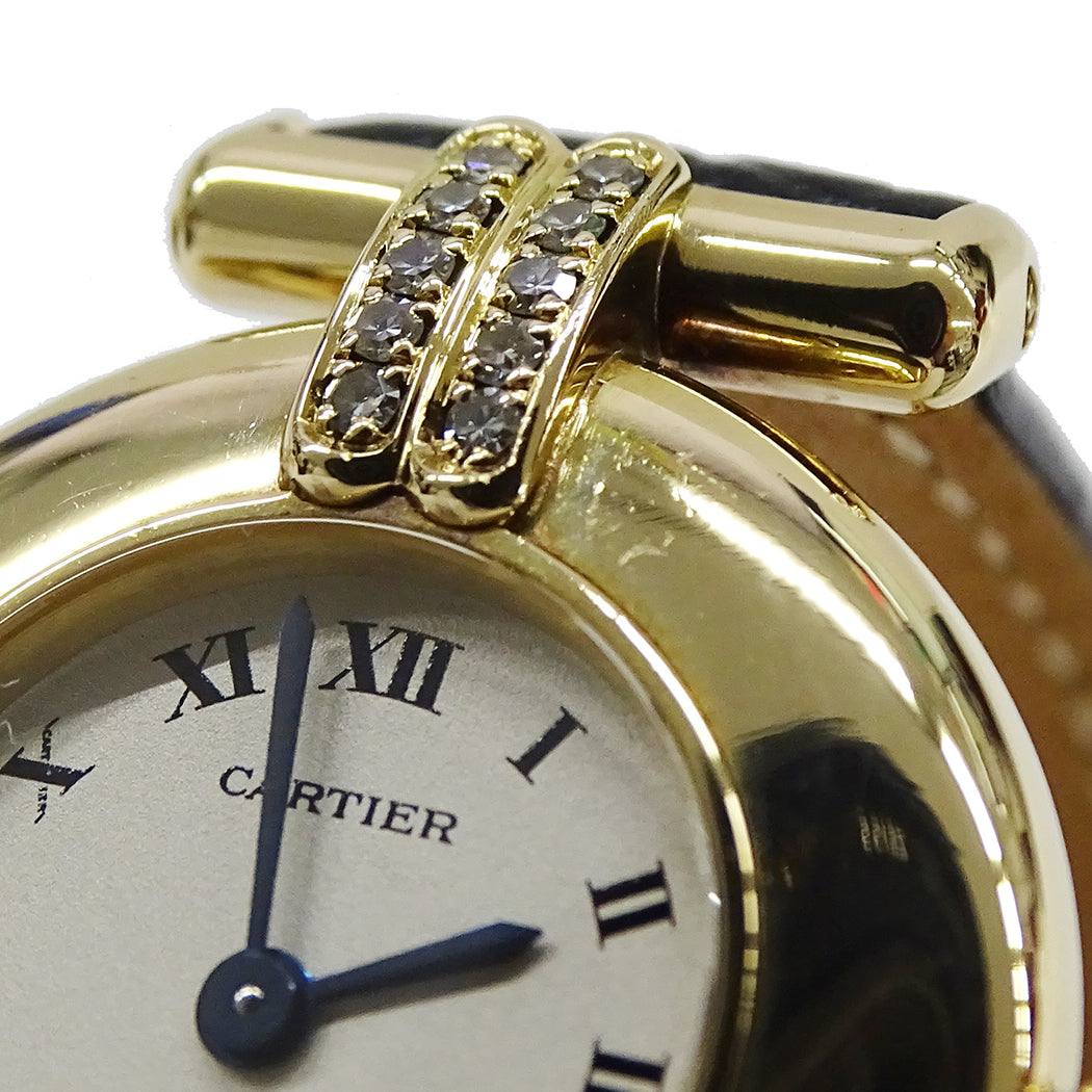 Cartier カルティエ マストコリゼ SM WB101931 レディース 腕時計 クオーツ QZ 750YG ダイヤモンド レザー 磨き済み【中古】