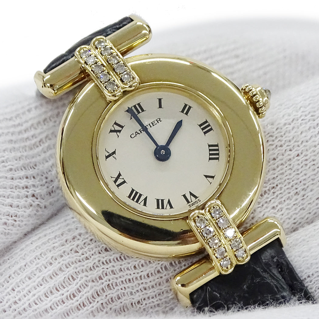 Cartier カルティエ マストコリゼ SM WB101931 レディース 腕時計 クオーツ QZ 750YG ダイヤモンド レザー 磨き済み【中古】