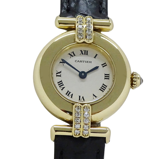 Cartier カルティエ マストコリゼ SM WB101931 レディース 腕時計 クオーツ QZ 750YG ダイヤモンド レザー 磨き済み【中古】