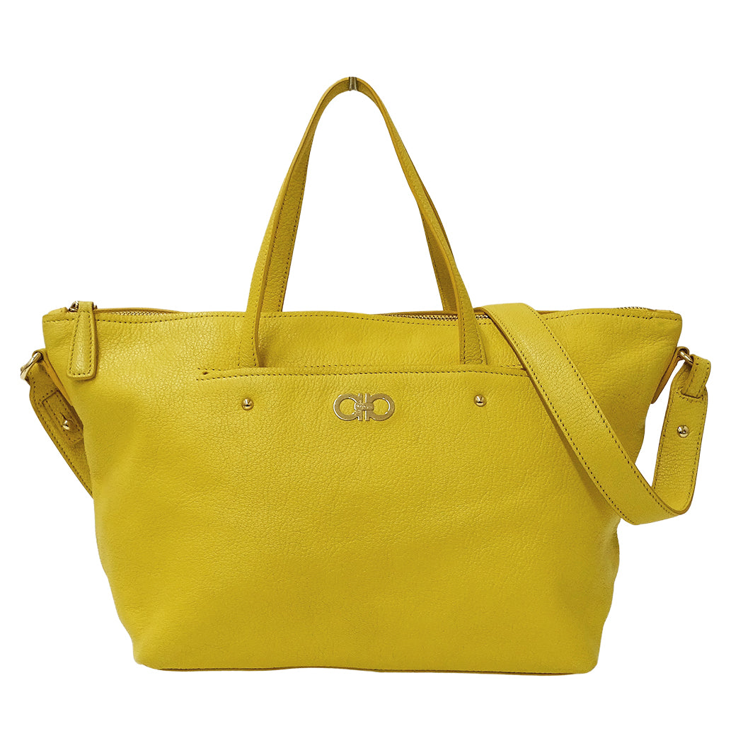 Ferragamo フェラガモ 2wayバッグ ダブルガンチーニ イエロー GG-21F644 レザー レディース 【中古】