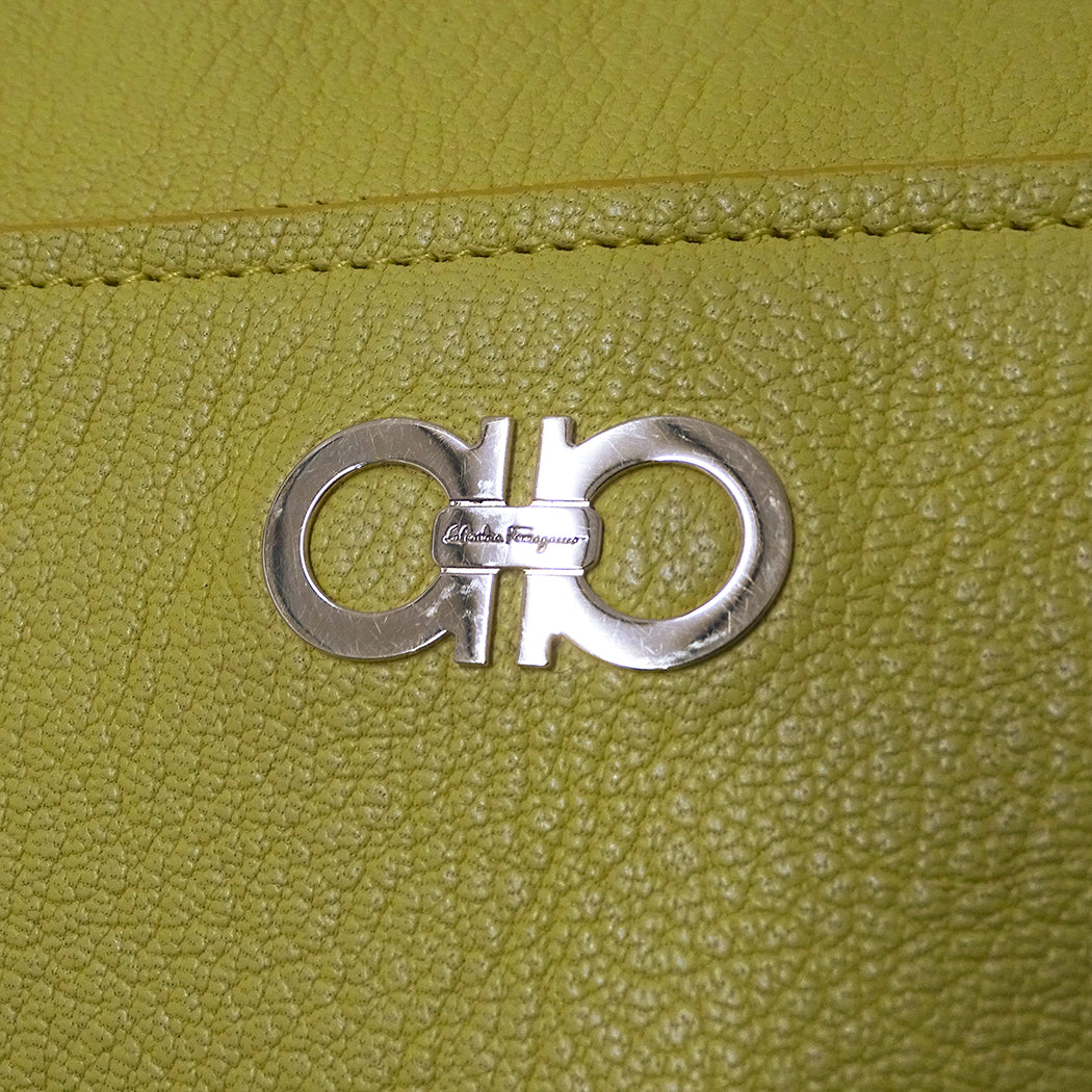Ferragamo フェラガモ 2wayバッグ ダブルガンチーニ イエロー GG-21F644 レザー レディース 【中古】