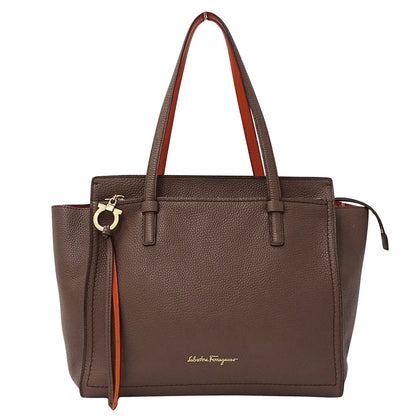 Ferragamo フェラガモ エイミー トートバッグ ガンチーニ ブラウン オレンジ GG-21F216 レザー レディース 【中古】