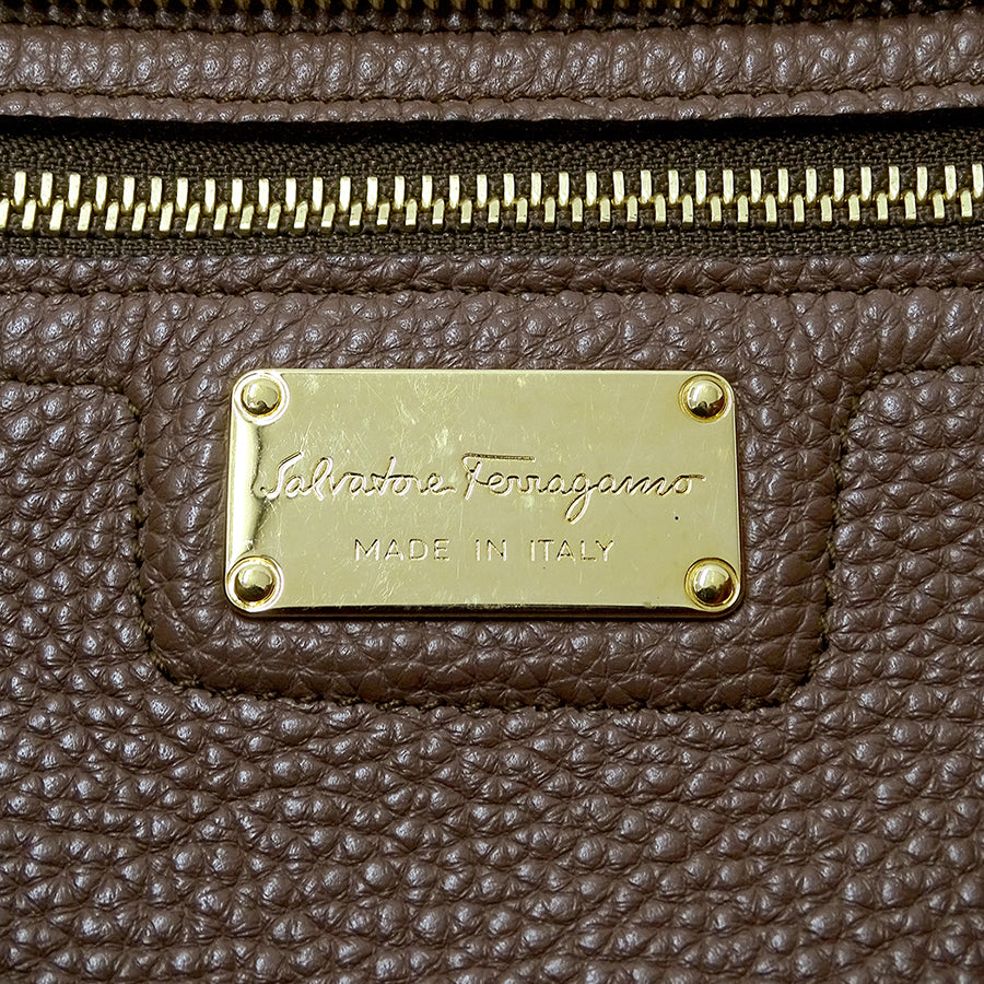 Ferragamo フェラガモ エイミー トートバッグ ガンチーニ ブラウン オレンジ GG-21F216 レザー レディース 【中古】