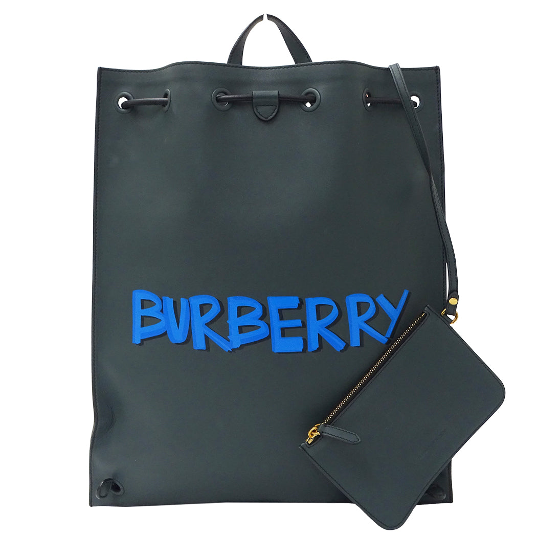BURBERRY バーバリー グラフィティ プリント リュック グリーン レザー レディース メンズ 【中古】