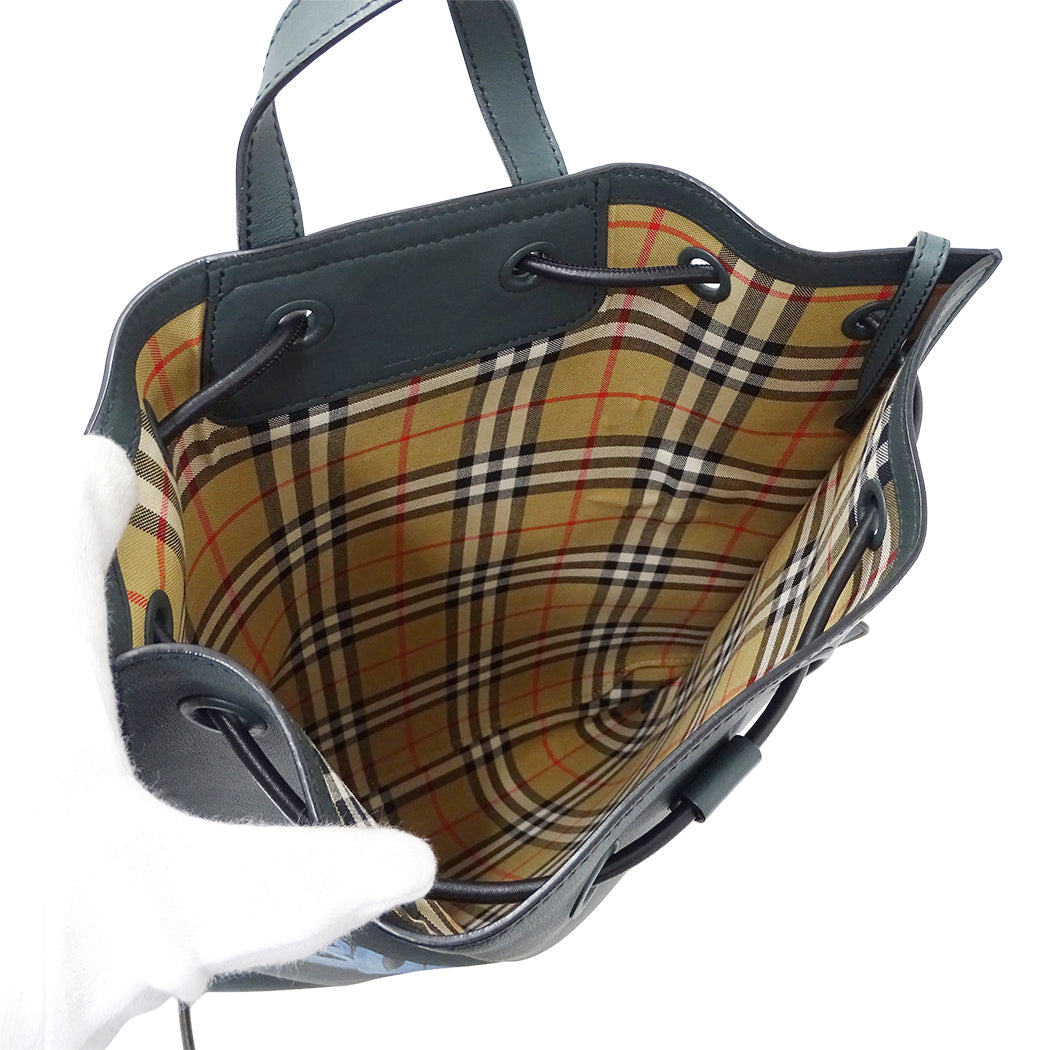 BURBERRY バーバリー グラフィティ プリント リュック グリーン レザー レディース メンズ 【中古】