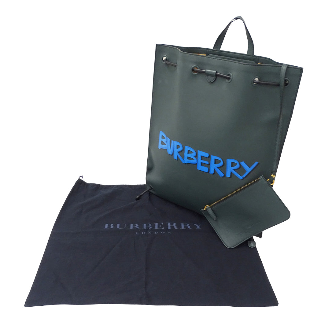 BURBERRY バーバリー グラフィティ プリント リュック グリーン レザー レディース メンズ 【中古】