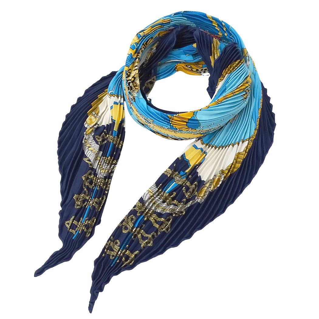 HERMES エルメス circus サーカス スカーフ プリーツカレ ブルー シルク レディース 【中古】