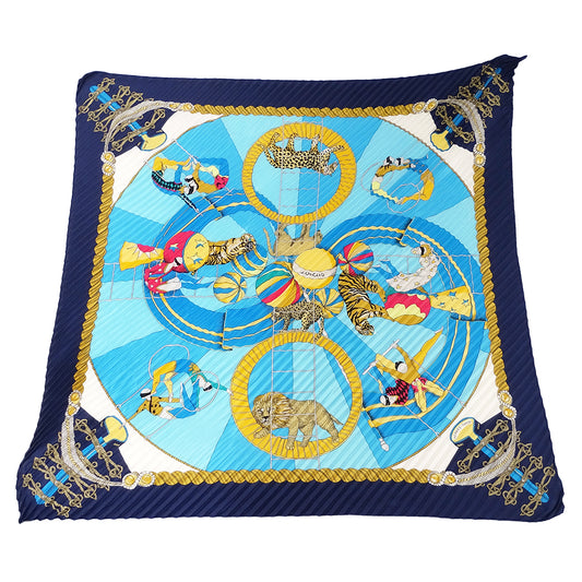 HERMES エルメス circus サーカス スカーフ プリーツカレ ブルー シルク レディース 【中古】