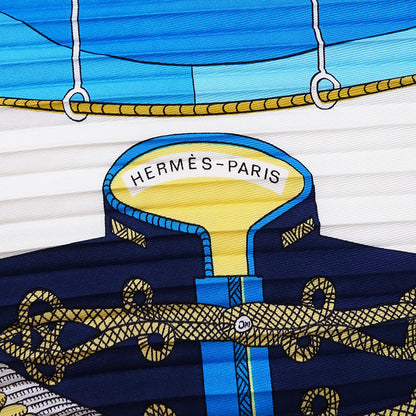 HERMES エルメス circus サーカス スカーフ プリーツカレ ブルー シルク レディース 【中古】