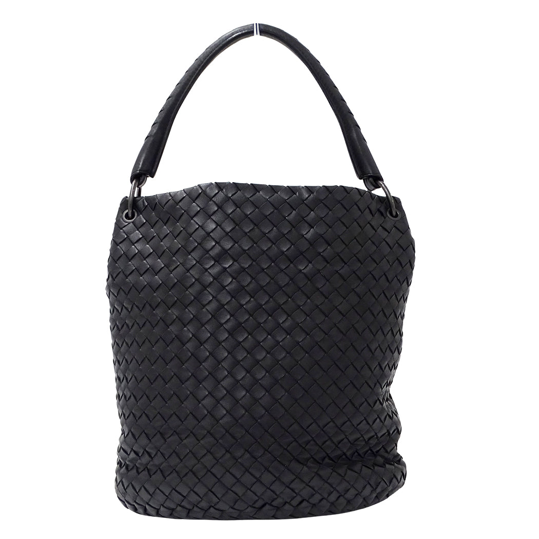 BOTTEGAVENETA ボッテガ・ヴェネタ ハンドバッグ イントレチャート ブラック レザー レディース 【中古】
