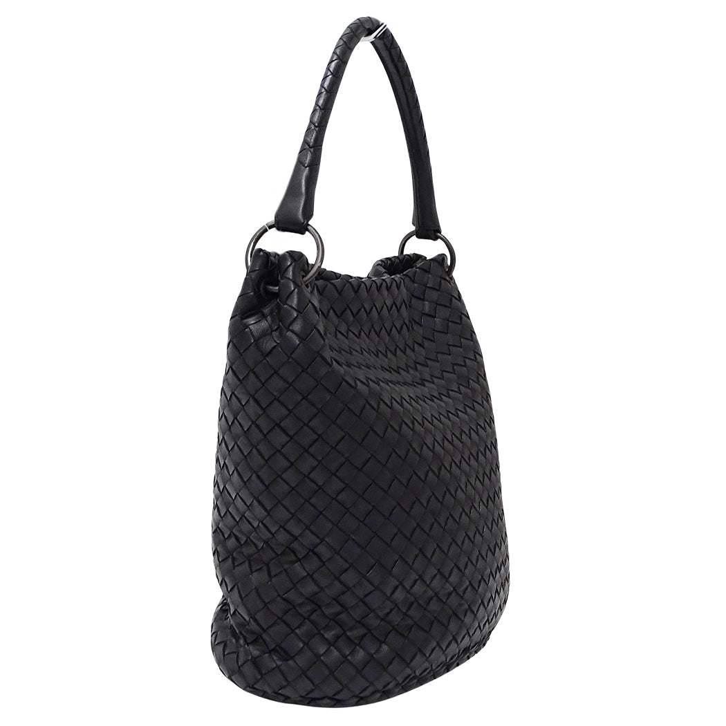 BOTTEGAVENETA ボッテガ・ヴェネタ ハンドバッグ イントレチャート ブラック レザー レディース 【中古】