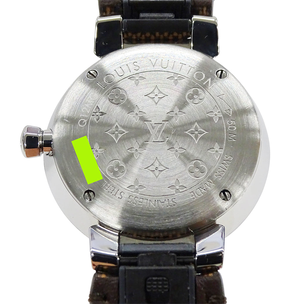 LOUIS VUITTON ルイ・ヴィトン タンブ―ル スリム Q12MG レディース 腕時計 8Pダイヤモンド クオーツ SS レザー 磨き済み【中古】