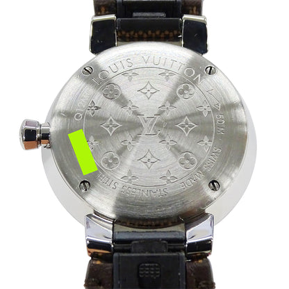 LOUIS VUITTON ルイ・ヴィトン タンブ―ル スリム Q12MG レディース 腕時計 8Pダイヤモンド クオーツ SS レザー 磨き済み【中古】