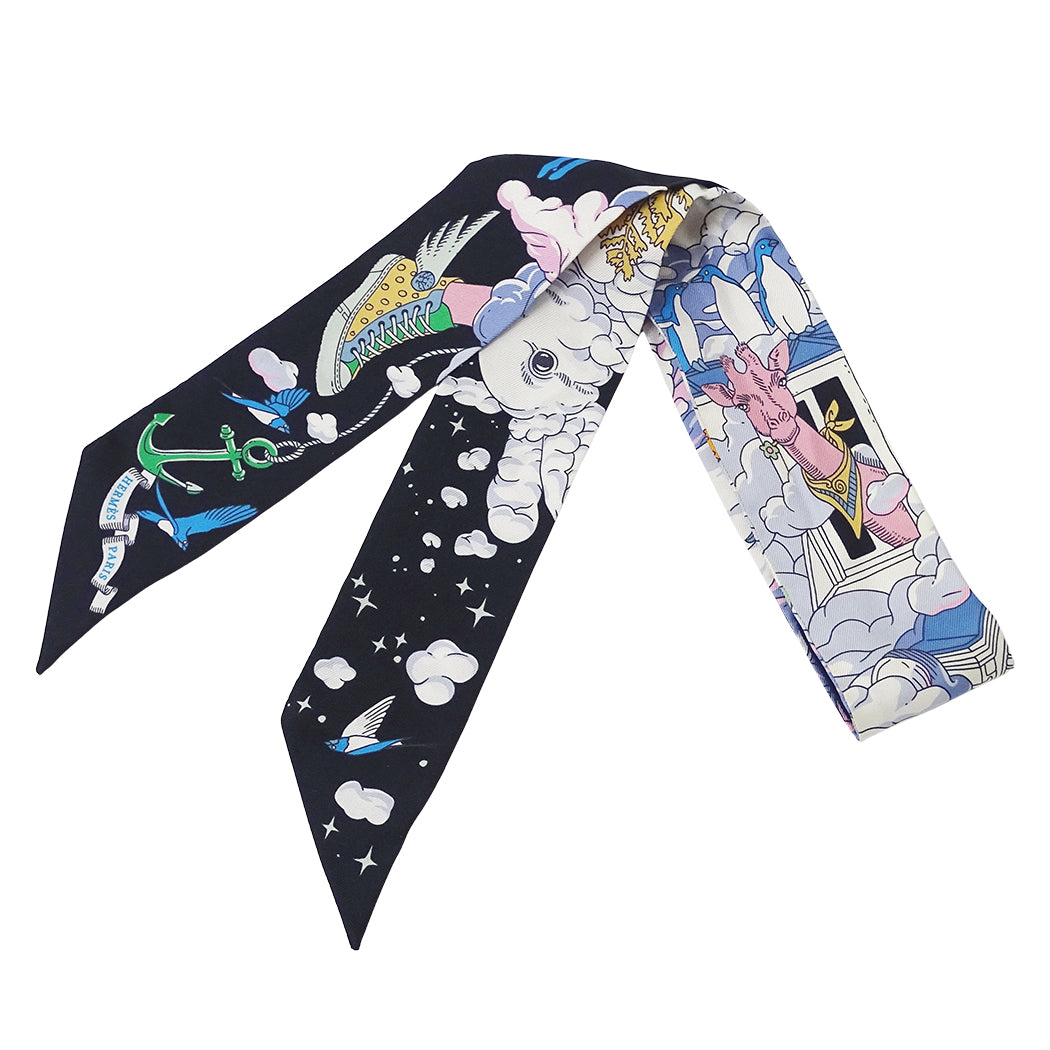 HERMES エルメス SUR MON NUAGE 私の雲 スカーフ ツイリー ブラック シルク レディース 【中古】