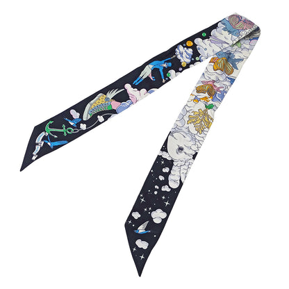 HERMES エルメス SUR MON NUAGE 私の雲 スカーフ ツイリー ブラック シルク レディース 【中古】